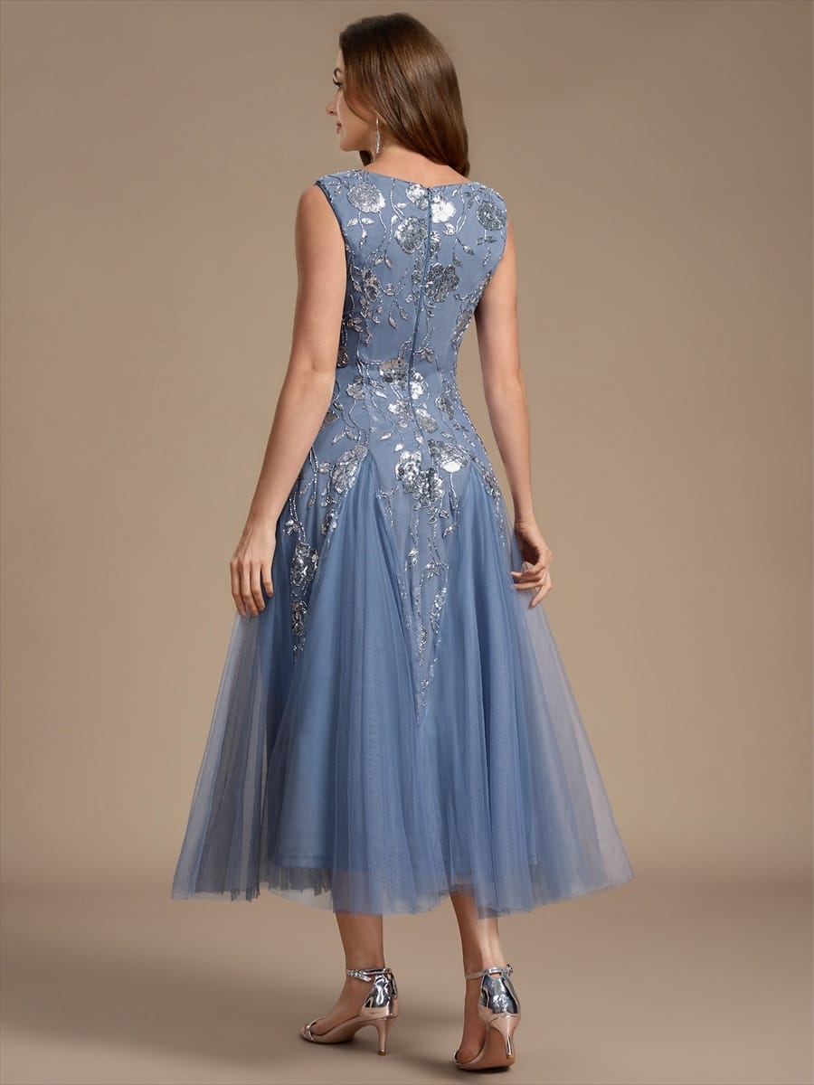 Beaded Sequin Sleeveless Dress #color_Dusty Blue