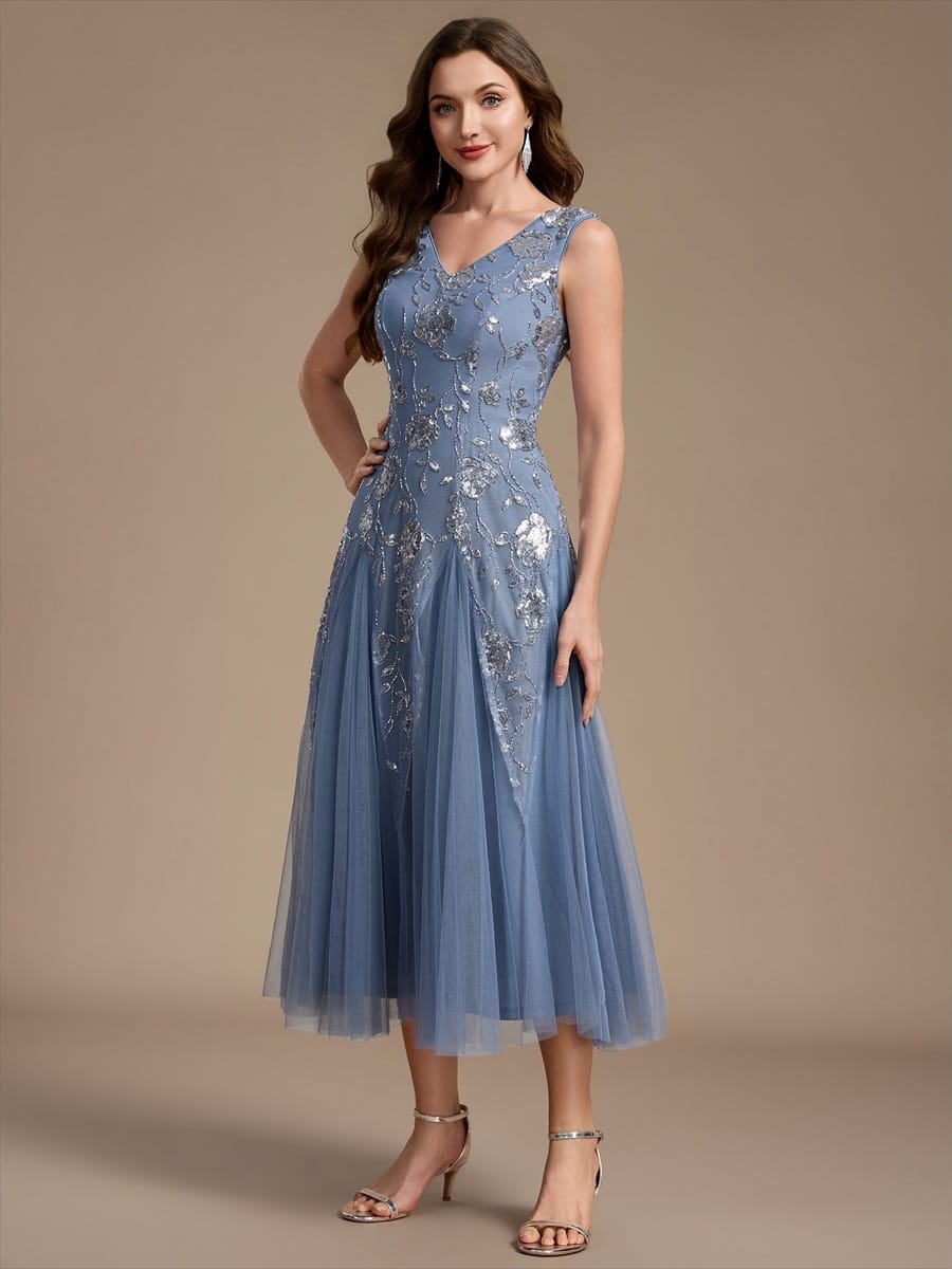 Beaded Sequin Sleeveless Dress #color_Dusty Blue