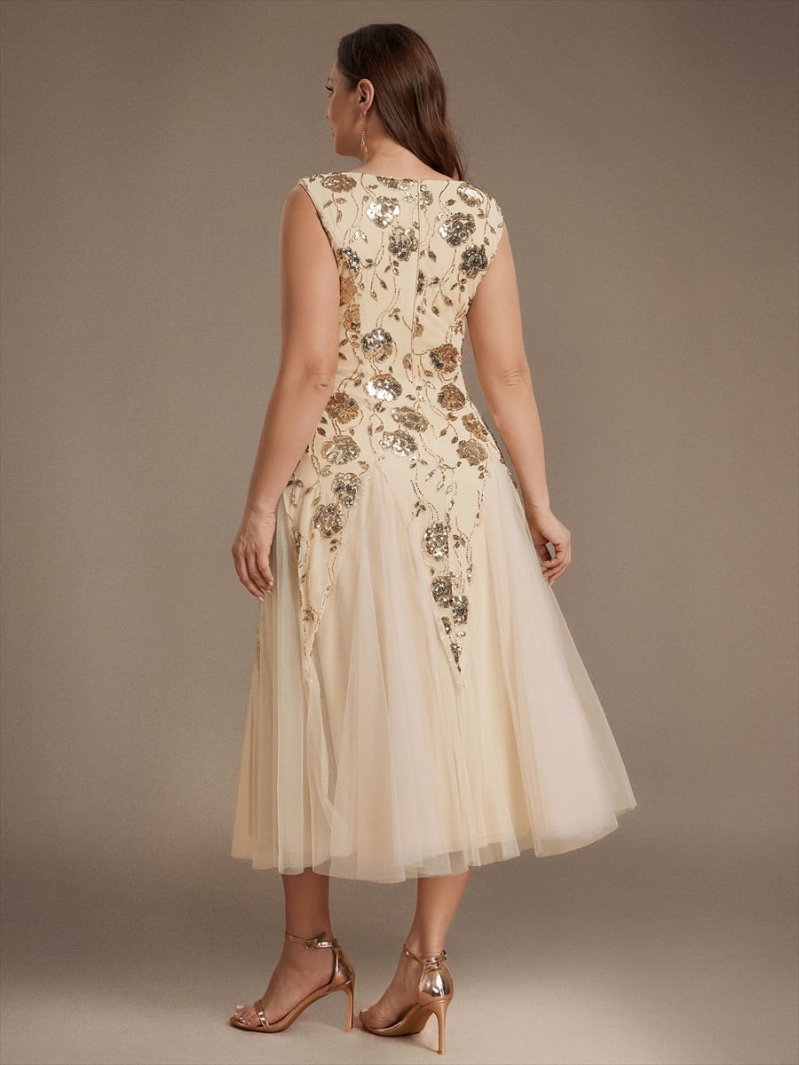 Beaded Sequin Sleeveless Dress #color_Gold