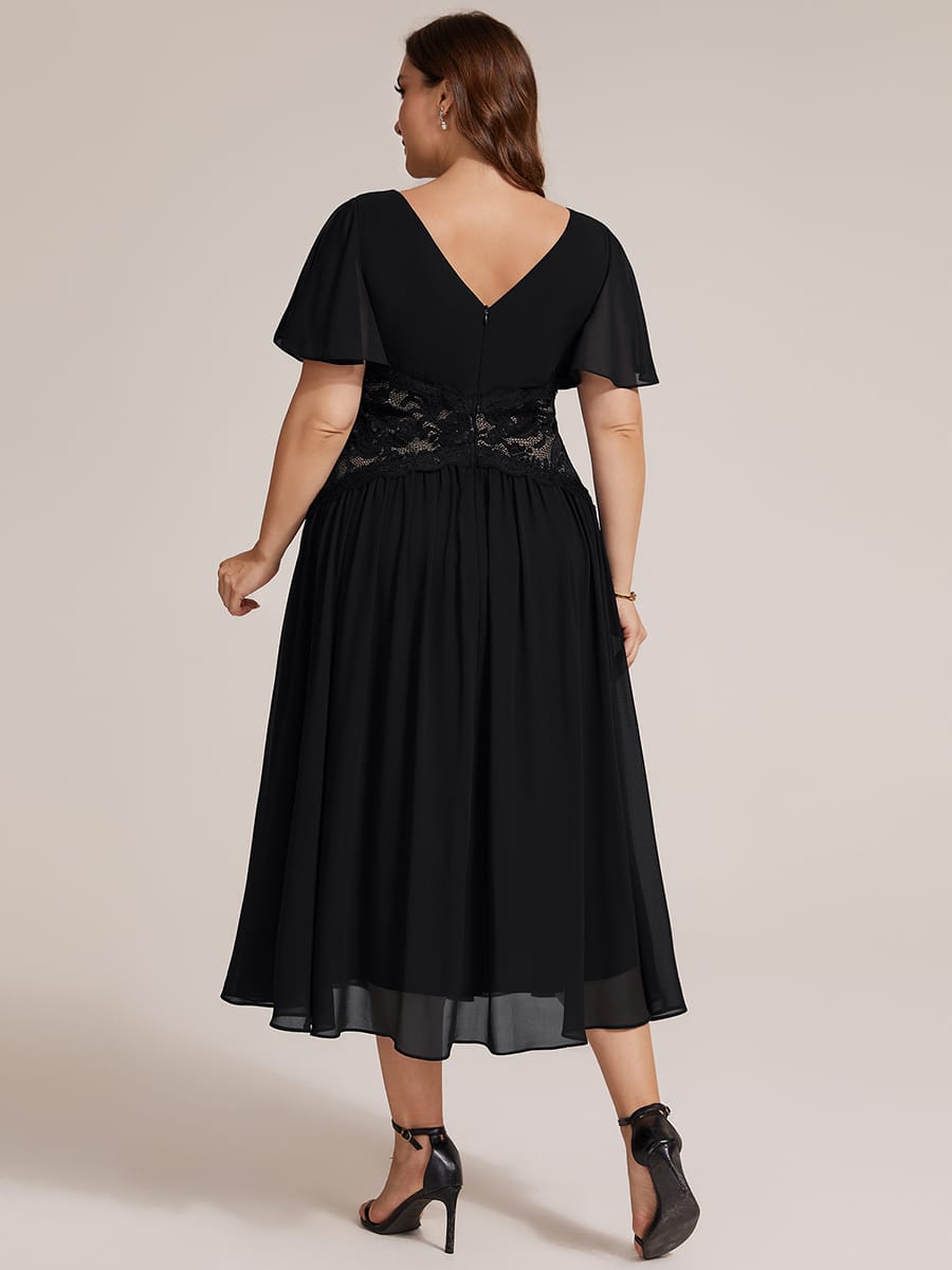 Ruffled Chiffon Ruffle Sleeve Dress #color_Black