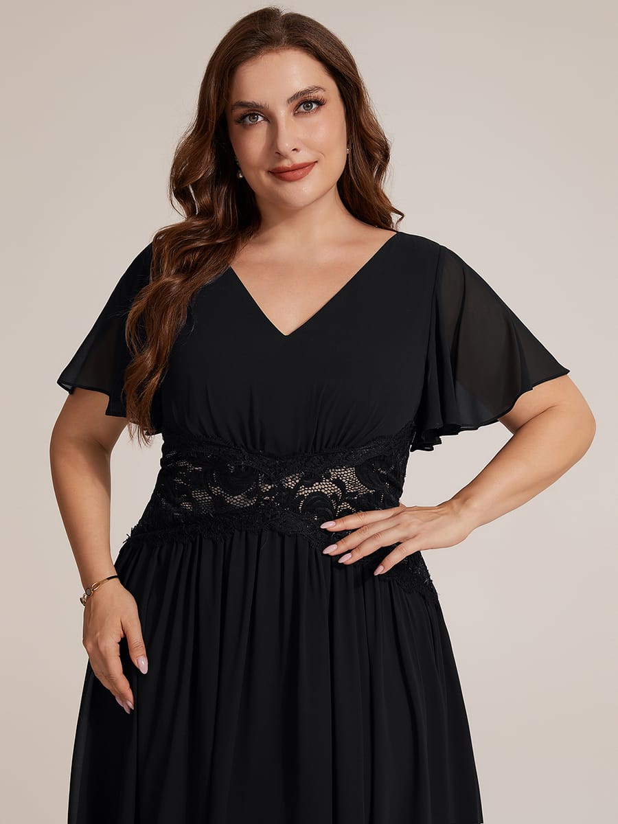 Ruffled Chiffon Ruffle Sleeve Dress #color_Black