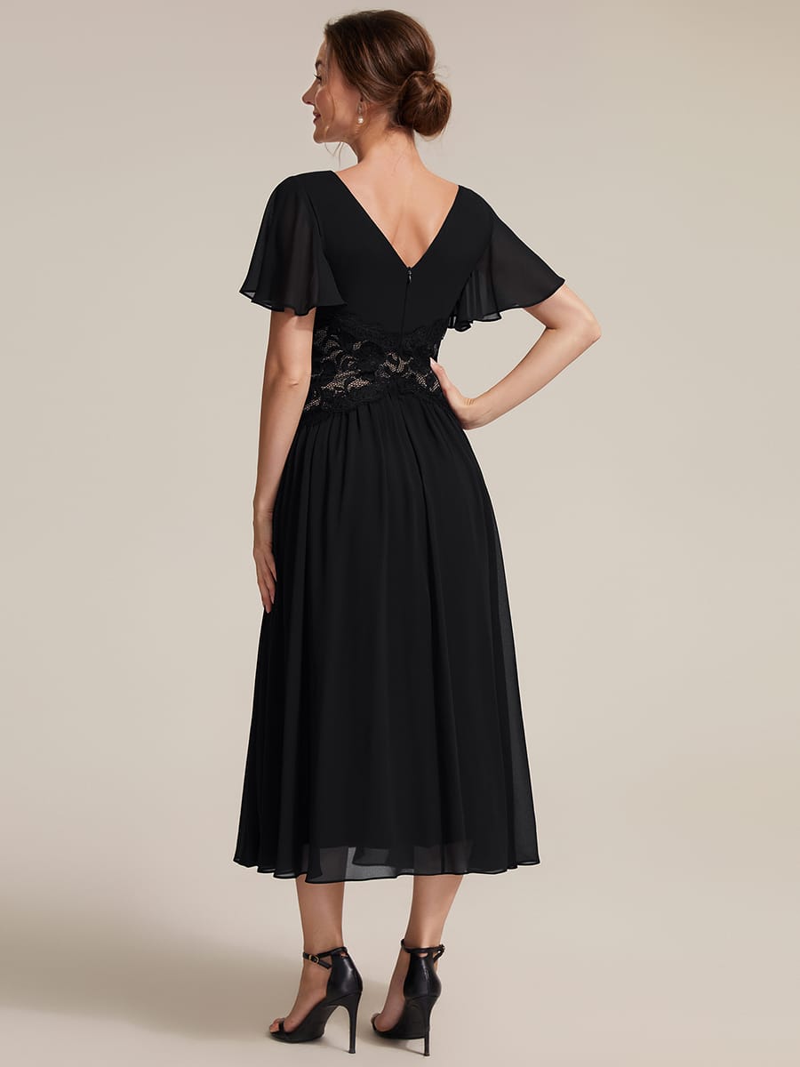 Ruffled Chiffon Ruffle Sleeve Dress #color_Black