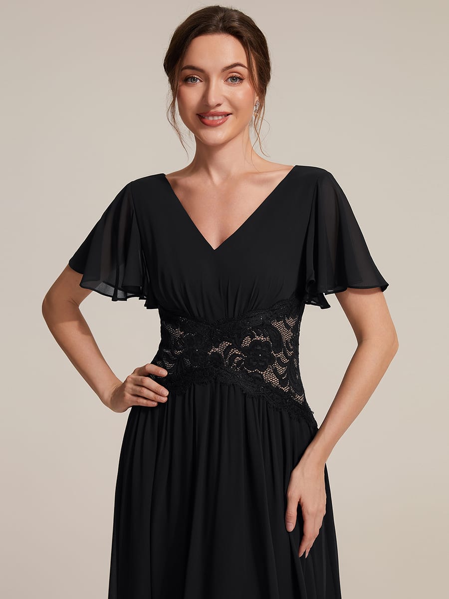 Ruffled Chiffon Ruffle Sleeve Dress #color_Black