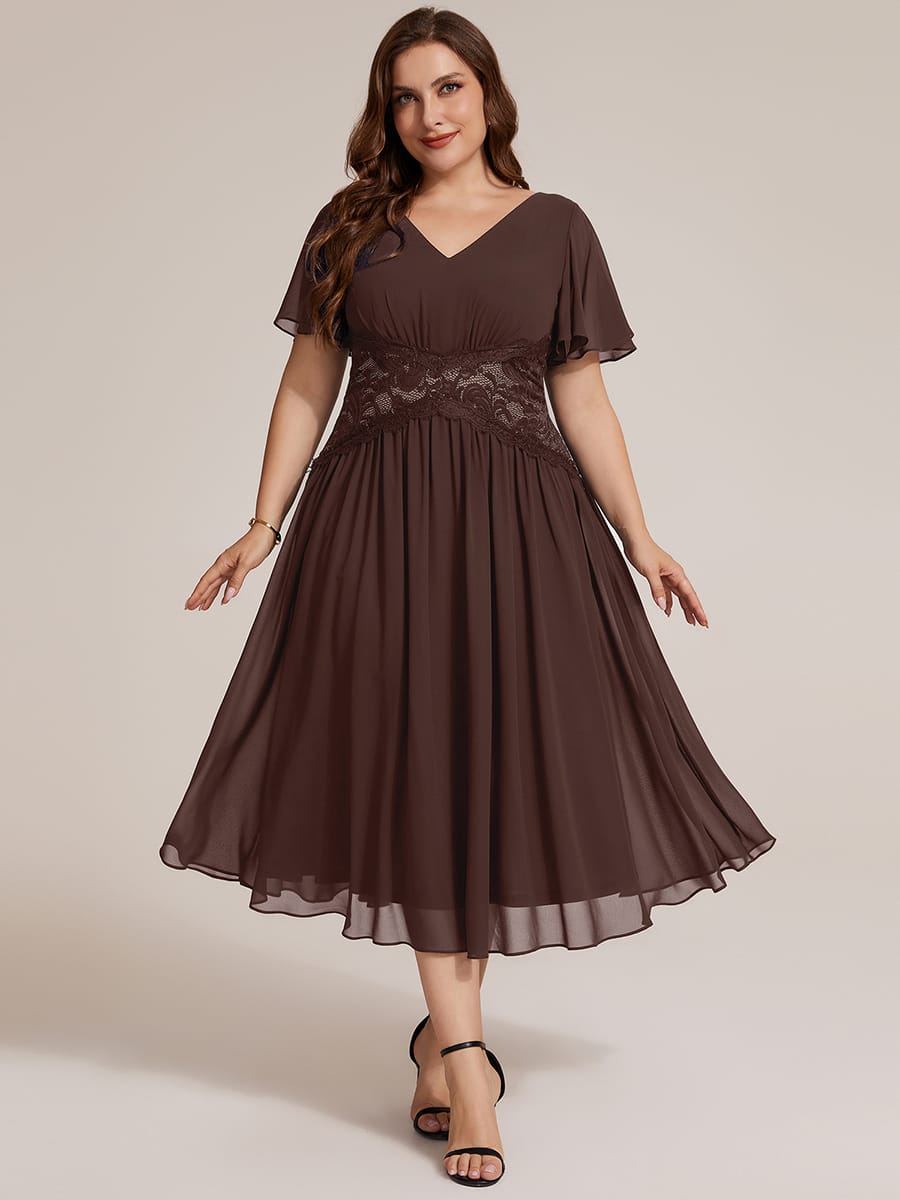 Ruffled Chiffon Ruffle Sleeve Dress #color_Chocolate brown