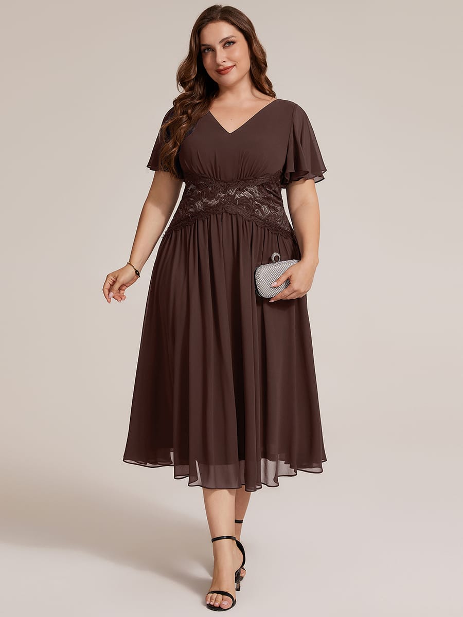 Ruffled Chiffon Ruffle Sleeve Dress #color_Chocolate brown