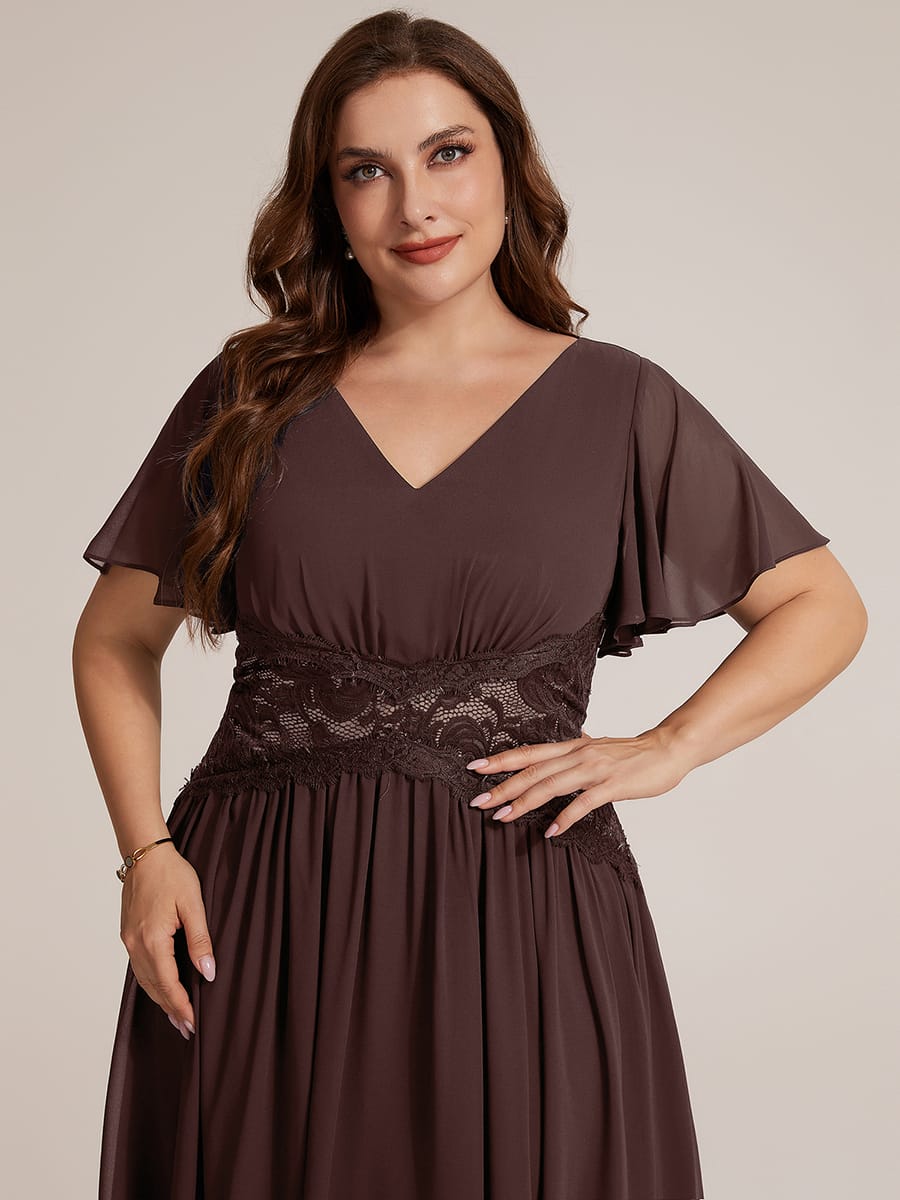 Ruffled Chiffon Ruffle Sleeve Dress #color_Chocolate brown