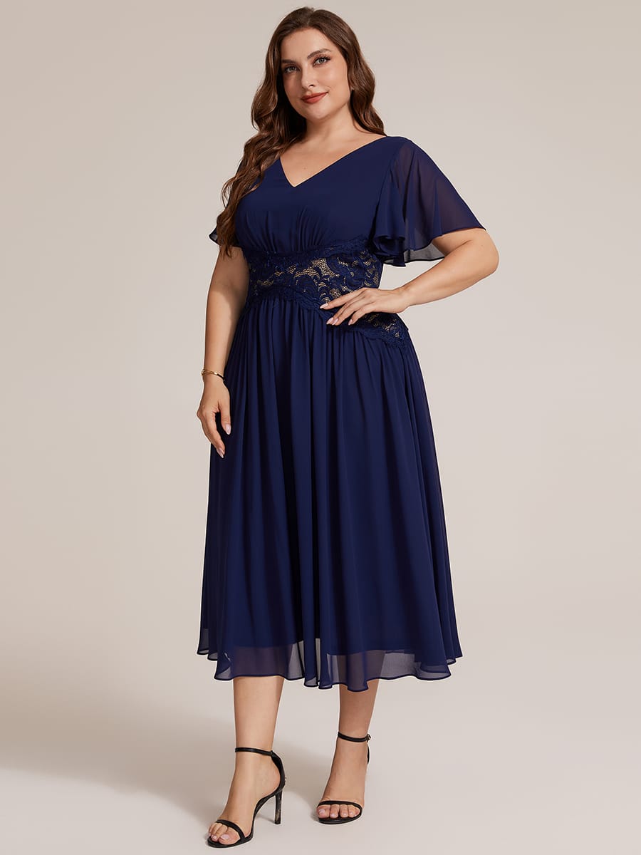 Ruffled Chiffon Ruffle Sleeve Dress #color_Navy Blue