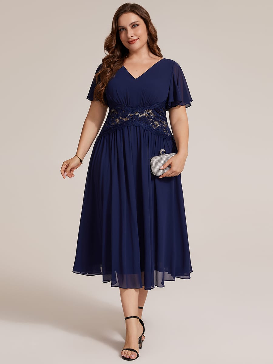 Ruffled Chiffon Ruffle Sleeve Dress #color_Navy Blue