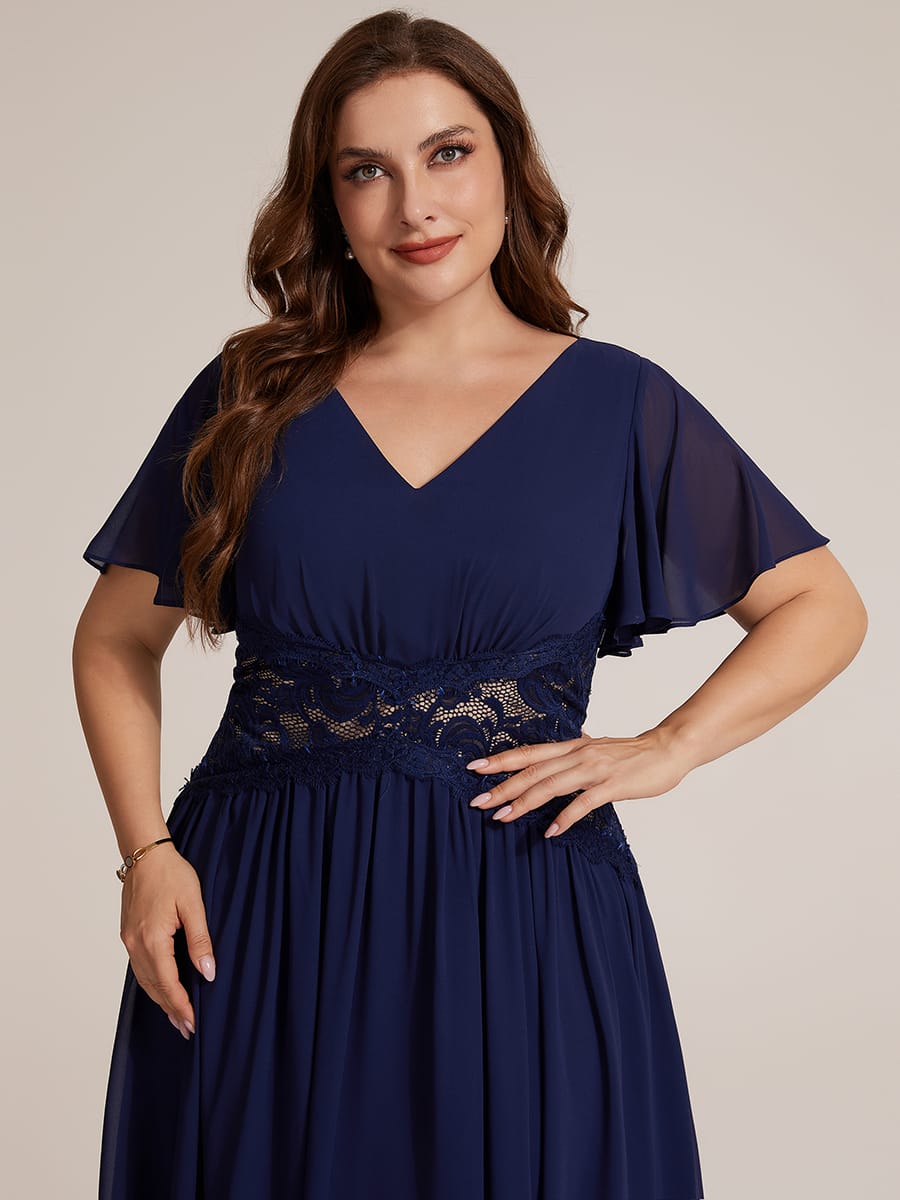 Ruffled Chiffon Ruffle Sleeve Dress #color_Navy Blue