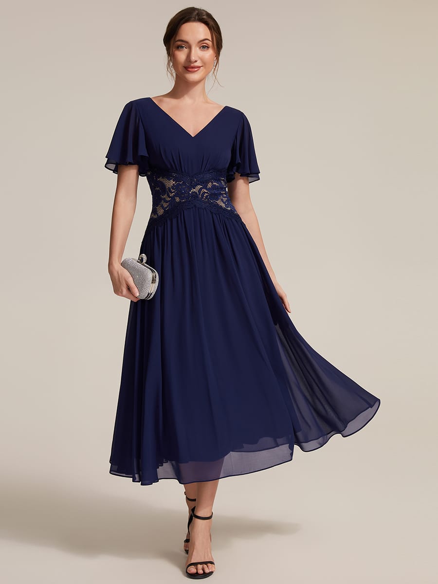 Ruffled Chiffon Ruffle Sleeve Dress #color_Navy Blue