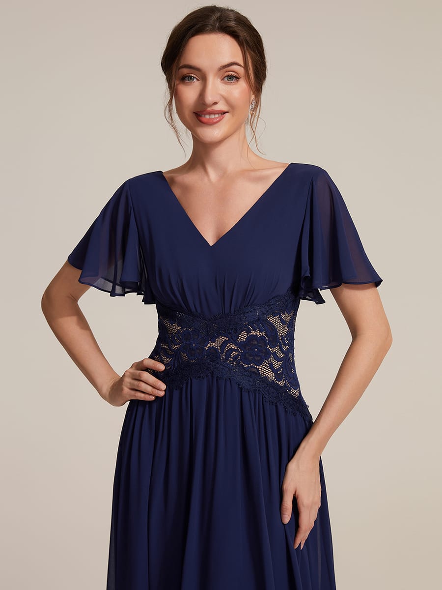Ruffled Chiffon Ruffle Sleeve Dress #color_Navy Blue