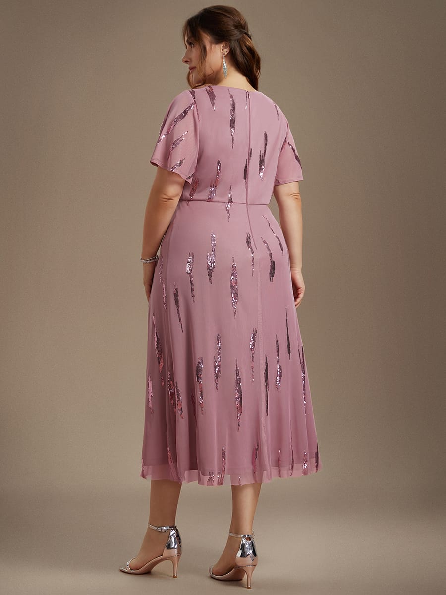 Sequin Tulle Ruffle Sleeve Dress #color_Purple Orchid