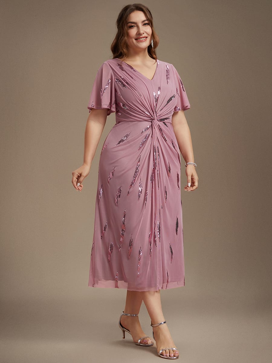 Sequin Tulle Ruffle Sleeve Dress #color_Purple Orchid