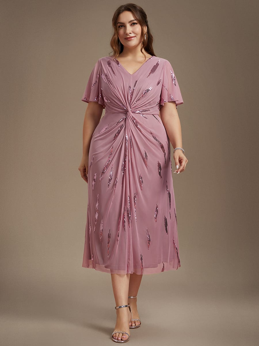 Sequin Tulle Ruffle Sleeve Dress #color_Purple Orchid