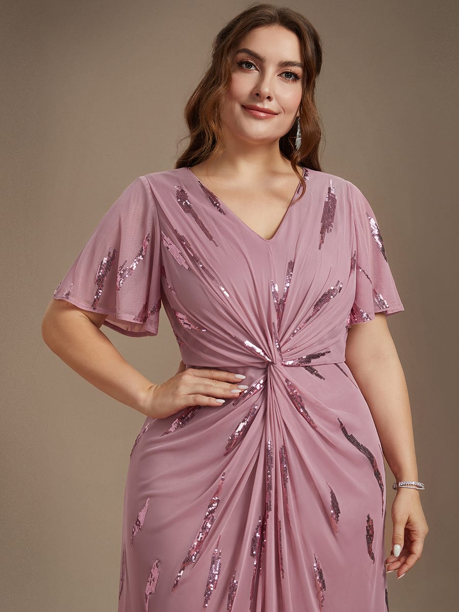 Sequin Tulle Ruffle Sleeve Dress #color_Purple Orchid
