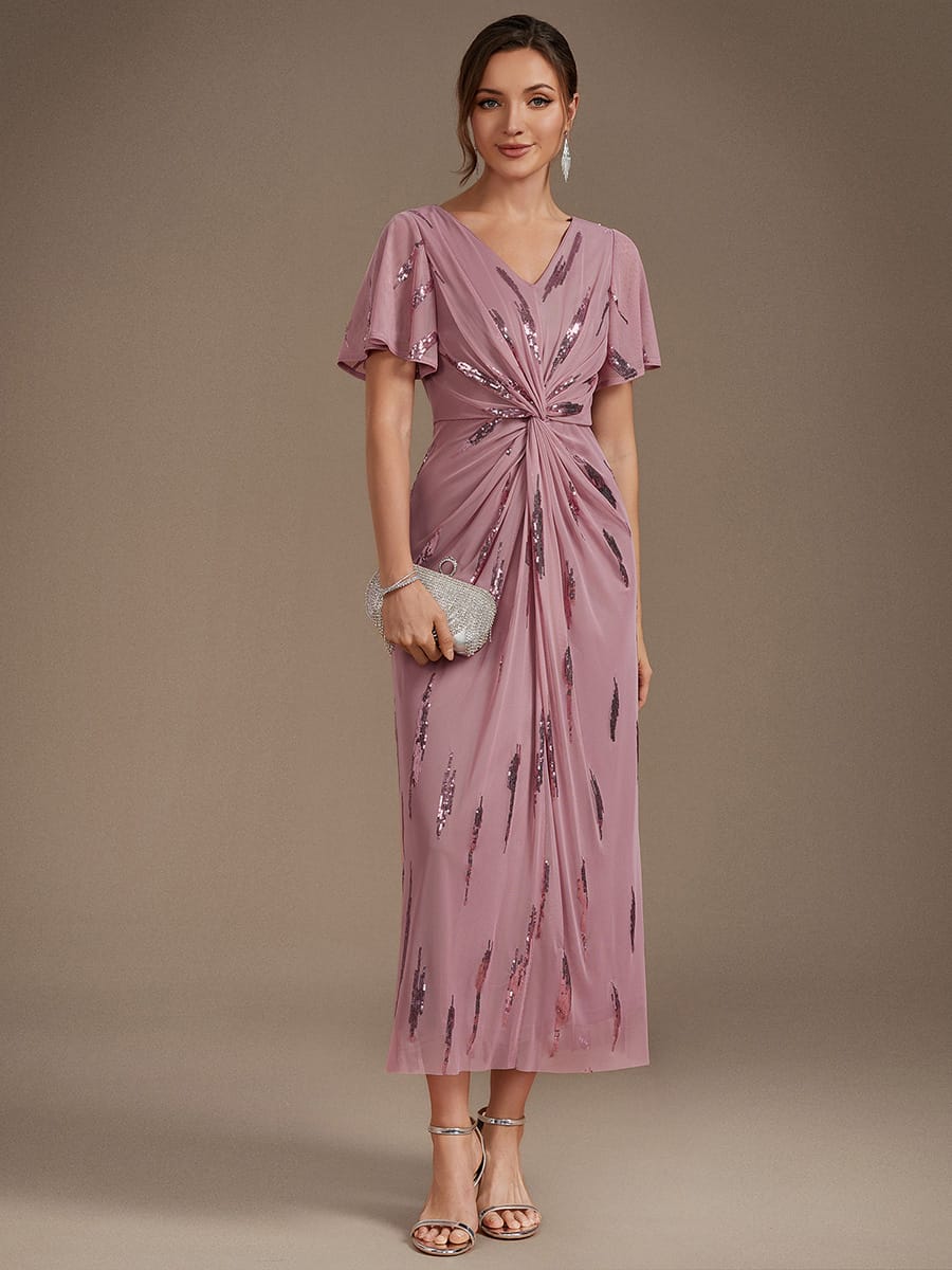 Sequin Tulle Ruffle Sleeve Dress #color_Purple Orchid