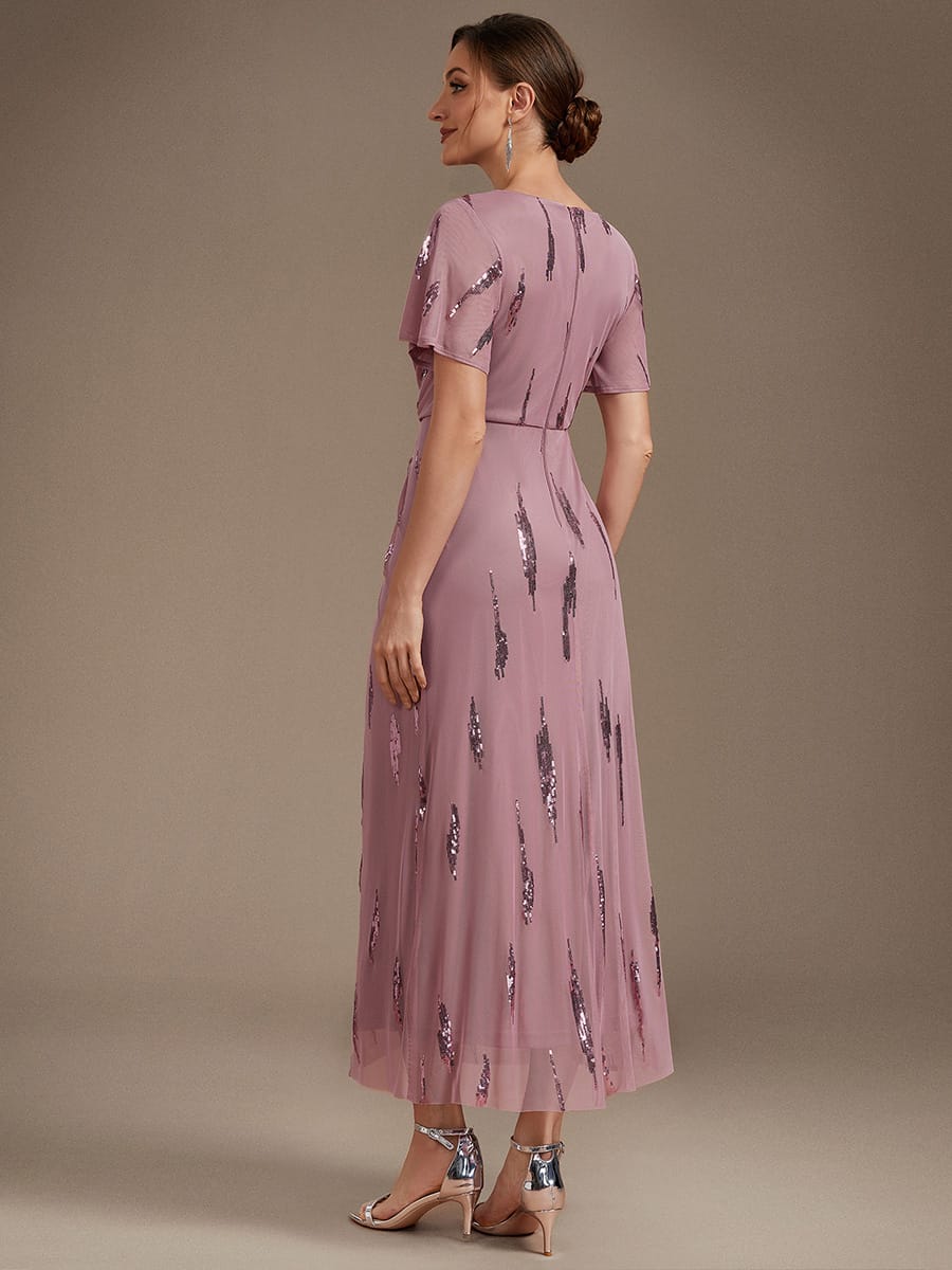 Sequin Tulle Ruffle Sleeve Dress #color_Purple Orchid
