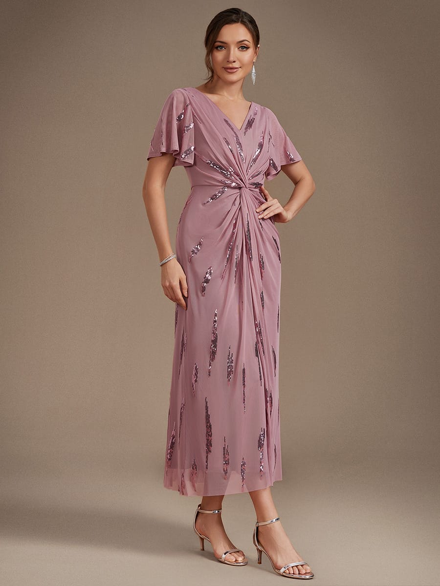 Sequin Tulle Ruffle Sleeve Dress #color_Purple Orchid