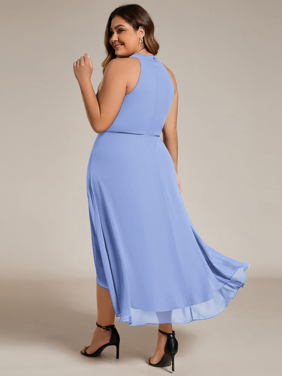 Midi A Line Sleeveless Halter Neck Wedding Guest Dress in Chiffon #color_Cornflower Blue