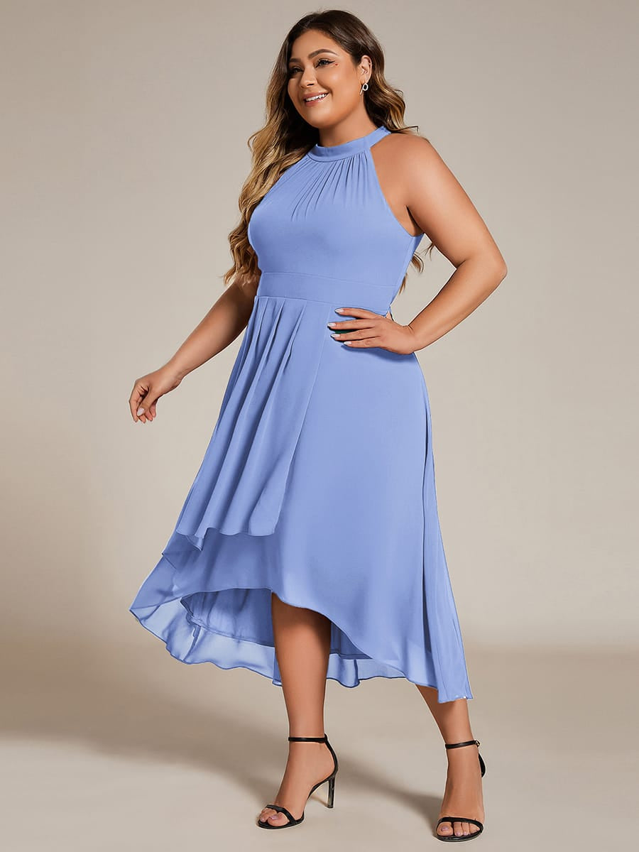 Midi A Line Sleeveless Halter Neck Wedding Guest Dress in Chiffon #color_Cornflower Blue