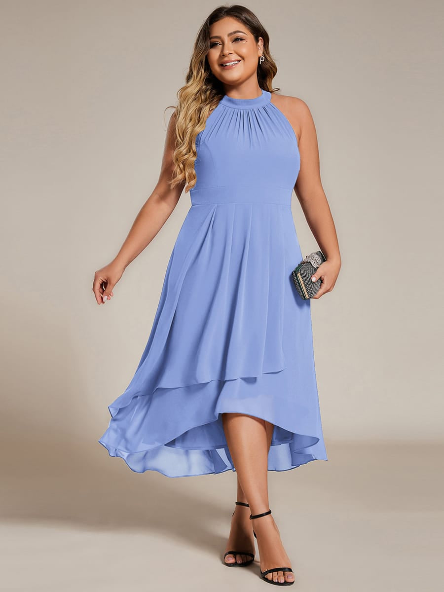 Midi A Line Sleeveless Halter Neck Wedding Guest Dress in Chiffon #color_Cornflower Blue