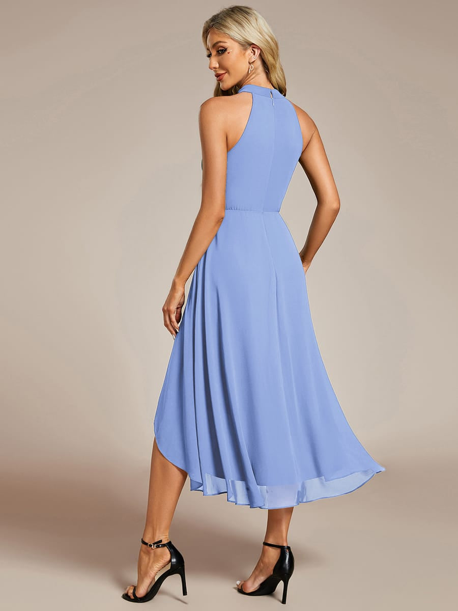 Midi A Line Sleeveless Halter Neck Wedding Guest Dress in Chiffon #color_Cornflower Blue