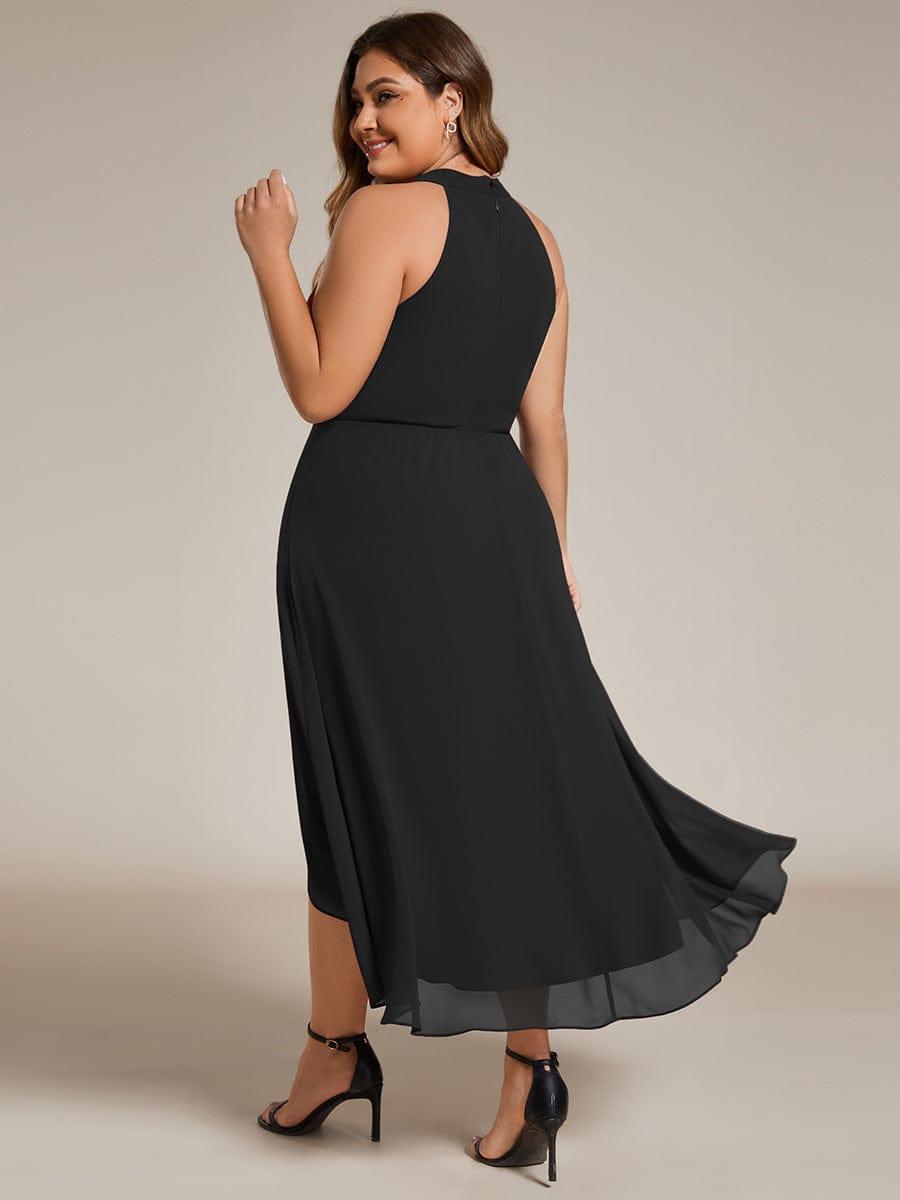 Midi A Line Sleeveless Halter Neck Evening Dress in Chiffon #color_Black