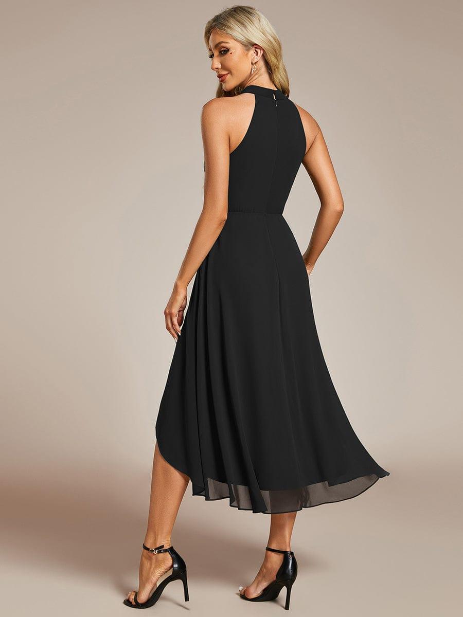 Midi A Line Sleeveless Halter Neck Evening Dress in Chiffon #color_Black