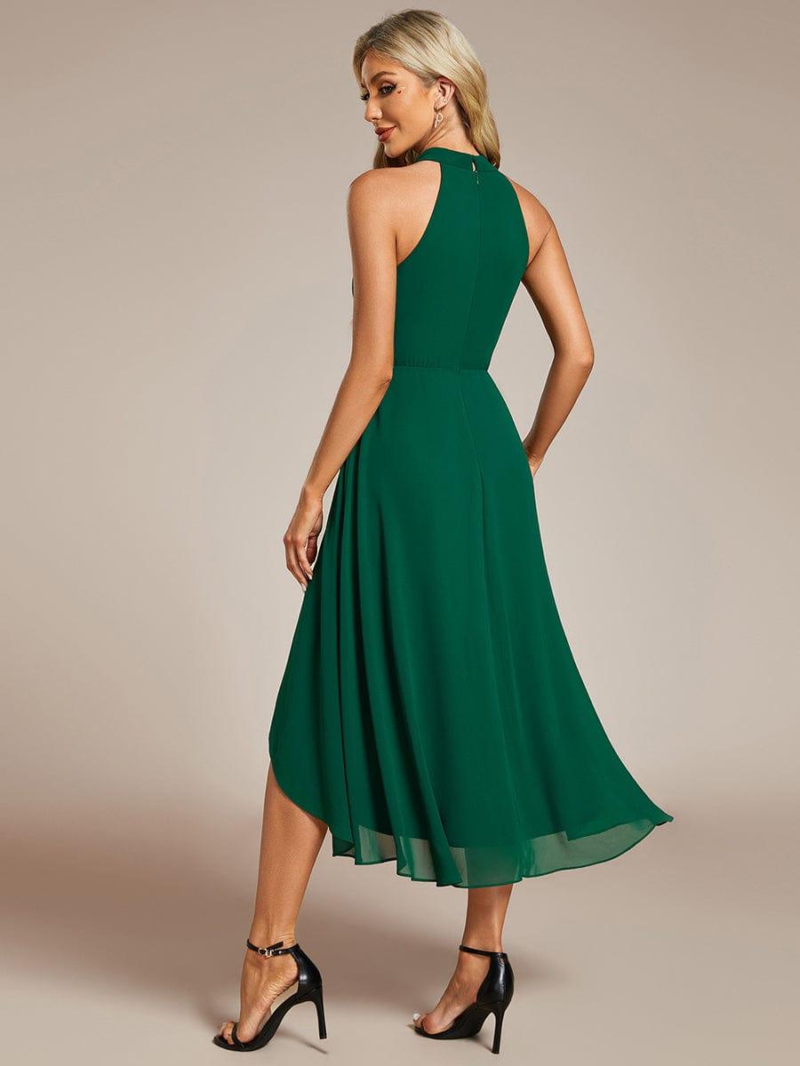 Midi A Line Sleeveless Halter Neck Evening Dress in Chiffon #color_Dark Green