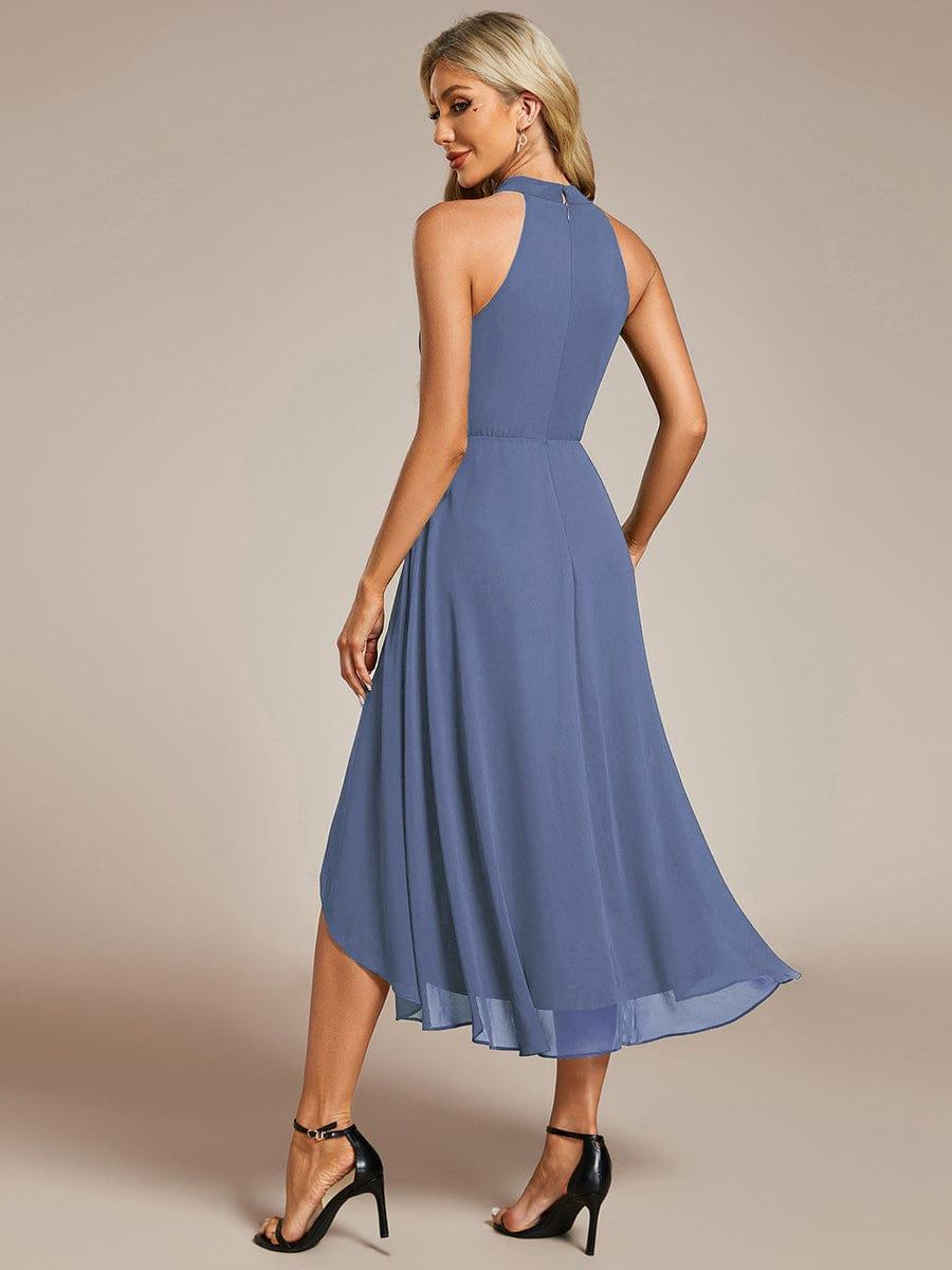 Midi A Line Sleeveless Halter Neck Evening Dress in Chiffon #color_Dusty Blue