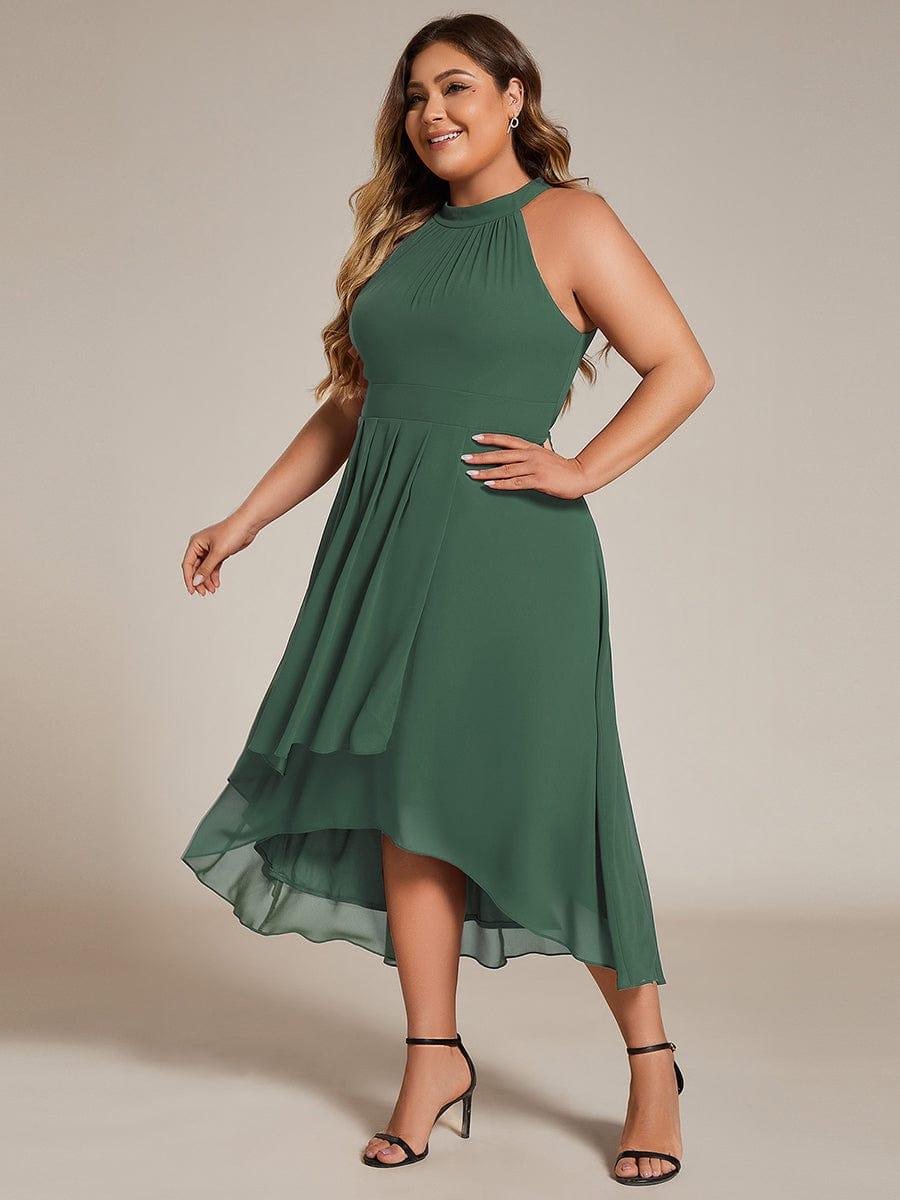 Midi A Line Sleeveless Halter Neck Evening Dress in Chiffon #color_Eucalyptus Green