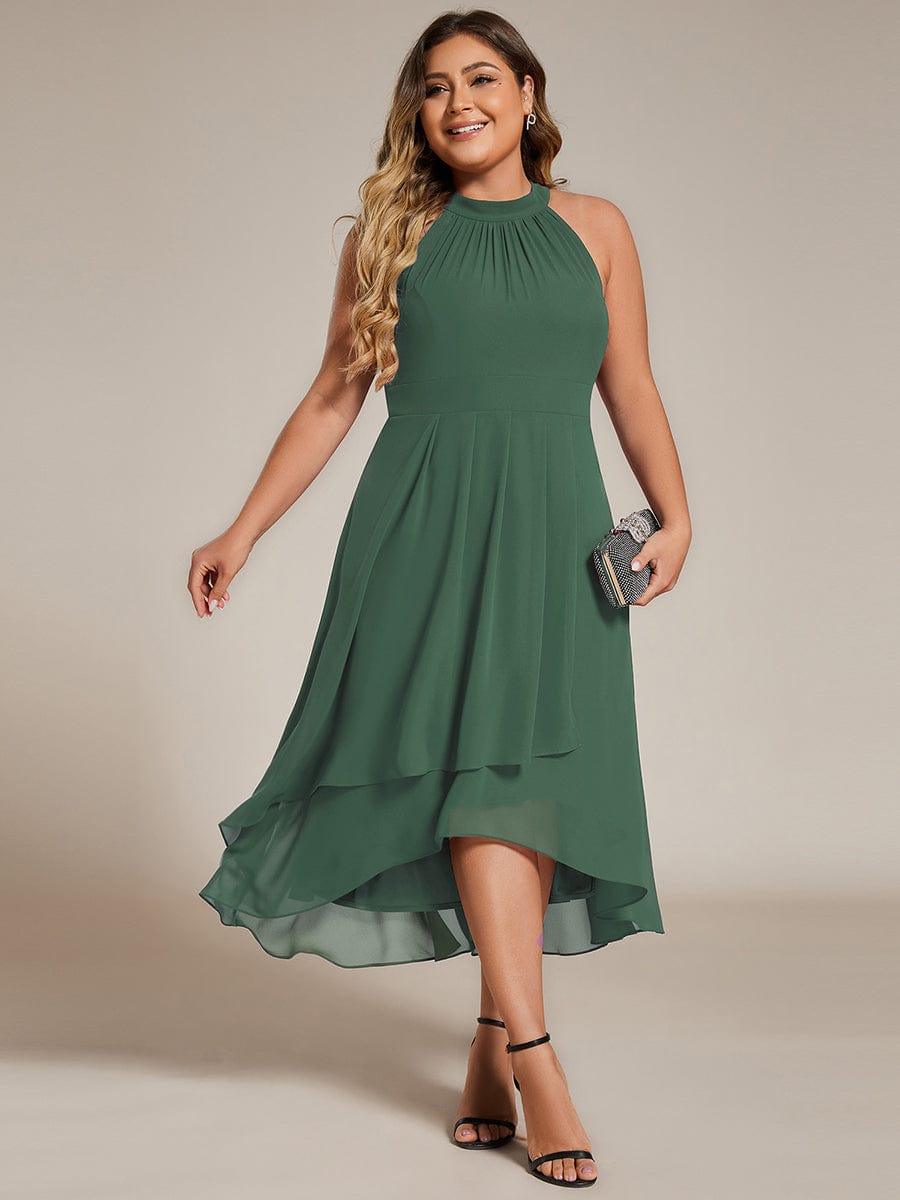 Midi A Line Sleeveless Halter Neck Evening Dress in Chiffon #color_Eucalyptus Green