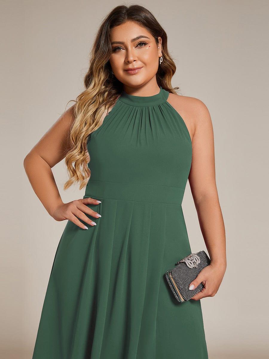 Midi A Line Sleeveless Halter Neck Evening Dress in Chiffon #color_Eucalyptus Green