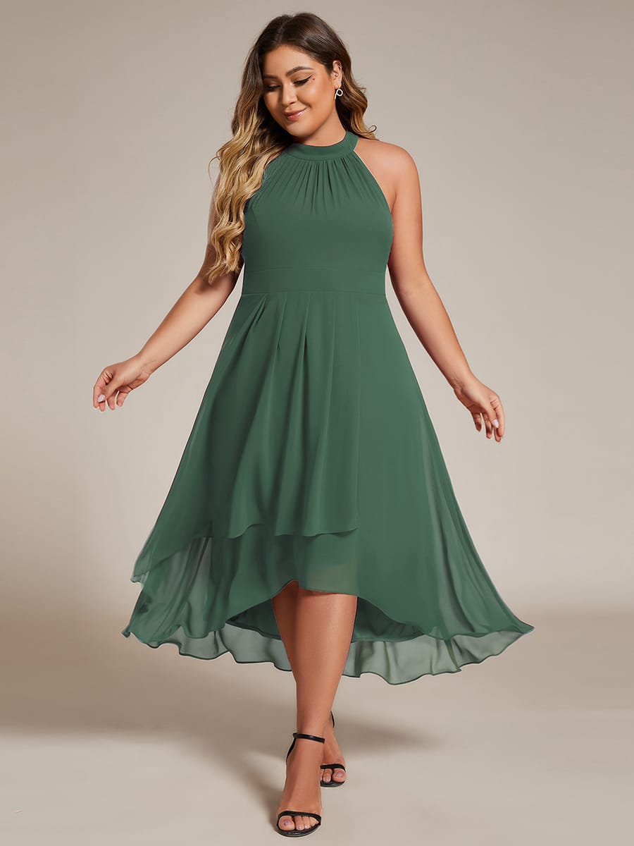 Midi A Line Sleeveless Halter Neck Evening Dress in Chiffon #color_Eucalyptus Green