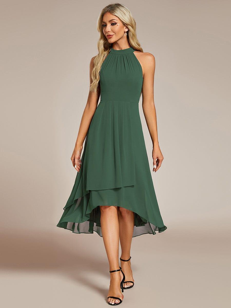 Midi A Line Sleeveless Halter Neck Evening Dress in Chiffon #color_Eucalyptus Green