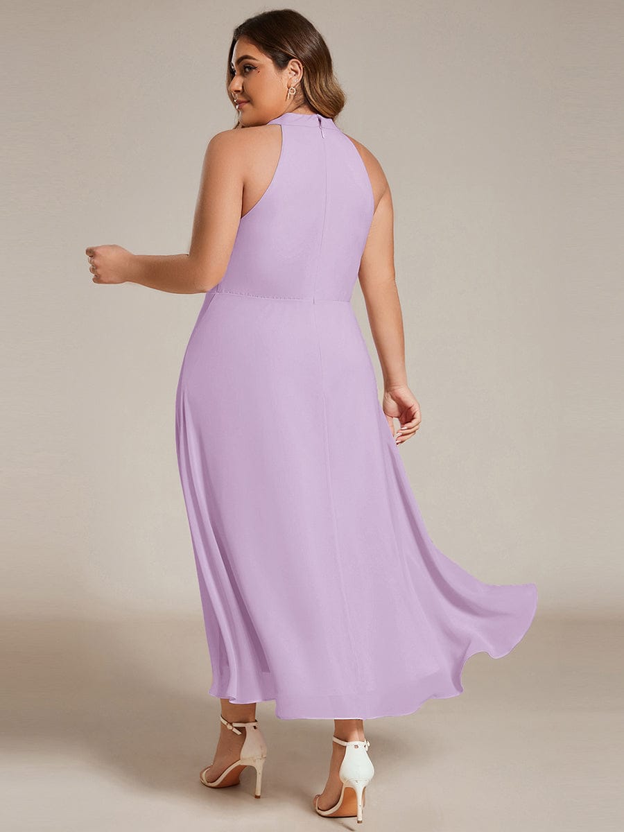 Midi A Line Sleeveless Halter Neck Evening Dress in Chiffon #color_Frosted Lilac