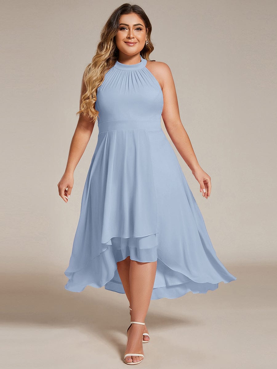 Midi A Line Sleeveless Halter Neck Evening Dress in Chiffon #color_Ice Blue