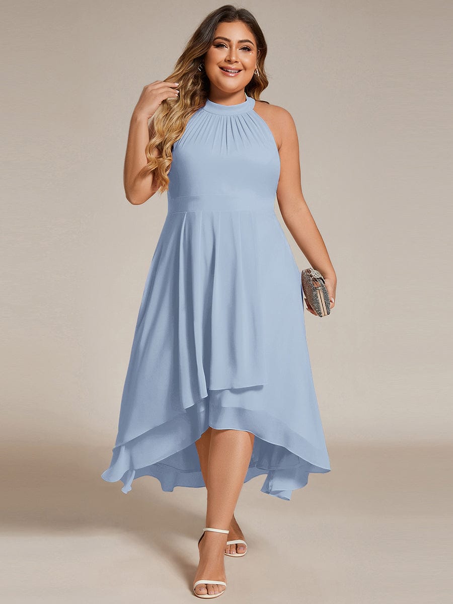 Midi A Line Sleeveless Halter Neck Evening Dress in Chiffon #color_Ice Blue