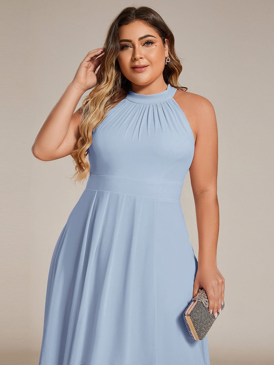 Midi A Line Sleeveless Halter Neck Wedding Guest Dress in Chiffon #color_Ice Blue