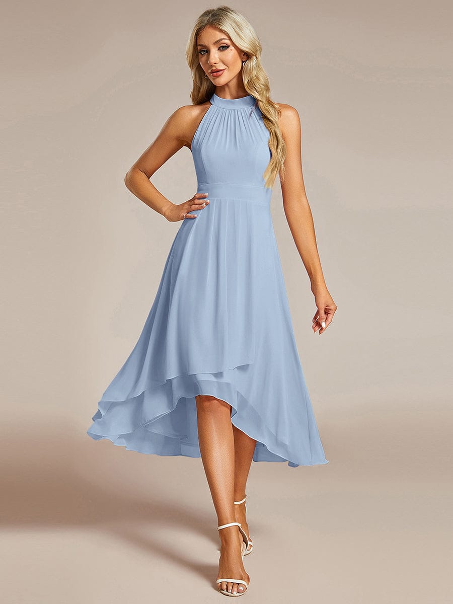 Midi A Line Sleeveless Halter Neck Wedding Guest Dress in Chiffon #color_Ice Blue