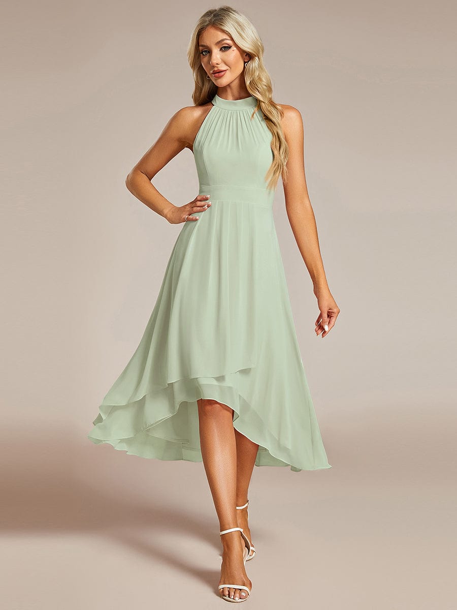 Midi A Line Sleeveless Halter Neck Evening Dress in Chiffon #color_Mint Green