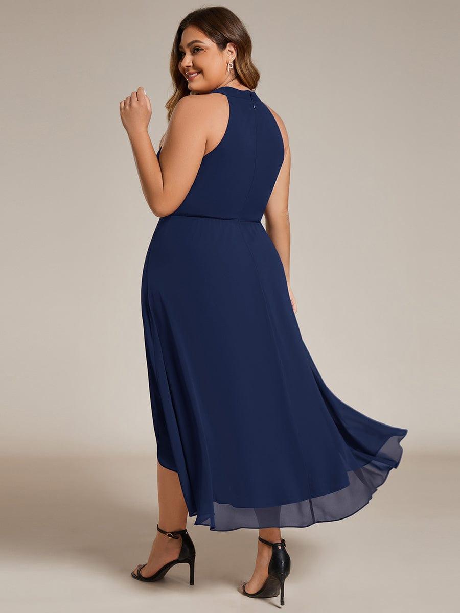 Midi A Line Sleeveless Halter Neck Evening Dress in Chiffon #color_Navy Blue