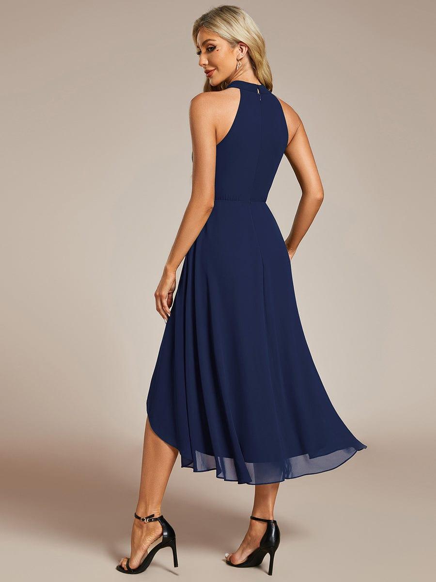 Midi A Line Sleeveless Halter Neck Evening Dress in Chiffon #color_Navy Blue