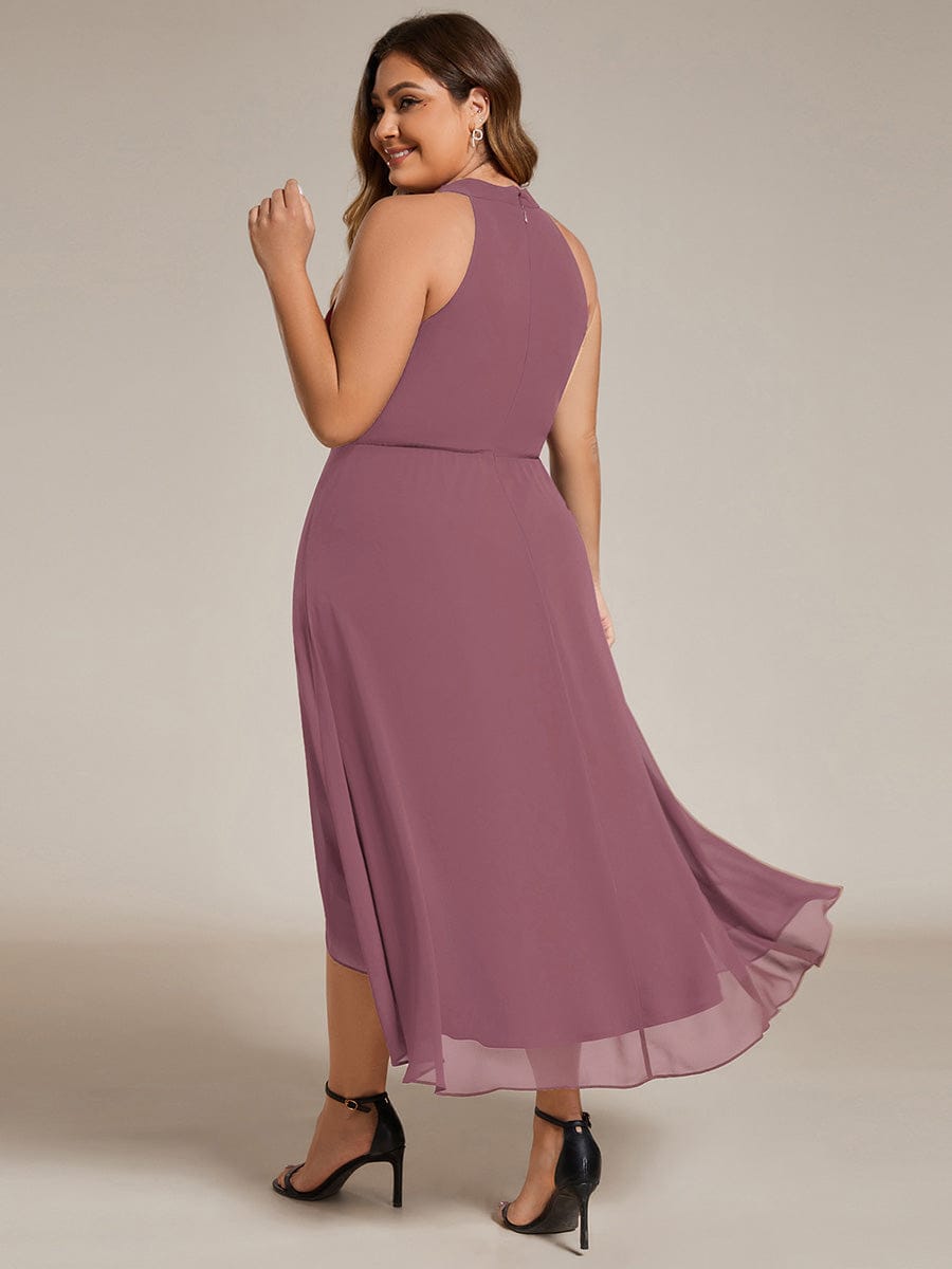 Midi A Line Sleeveless Halter Neck Wedding Guest Dress in Chiffon #color_Purple Orchid