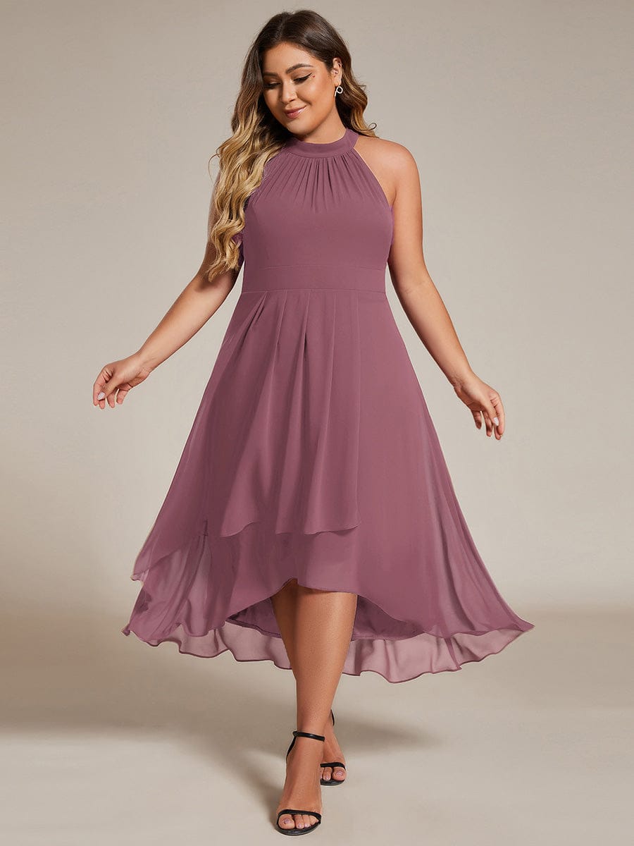 Midi A Line Sleeveless Halter Neck Evening Dress in Chiffon #color_Purple Orchid