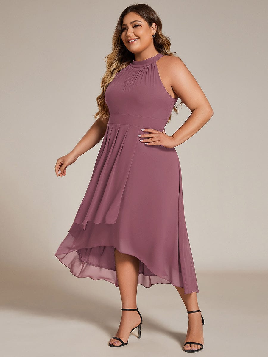 Midi A Line Sleeveless Halter Neck Evening Dress in Chiffon #color_Purple Orchid