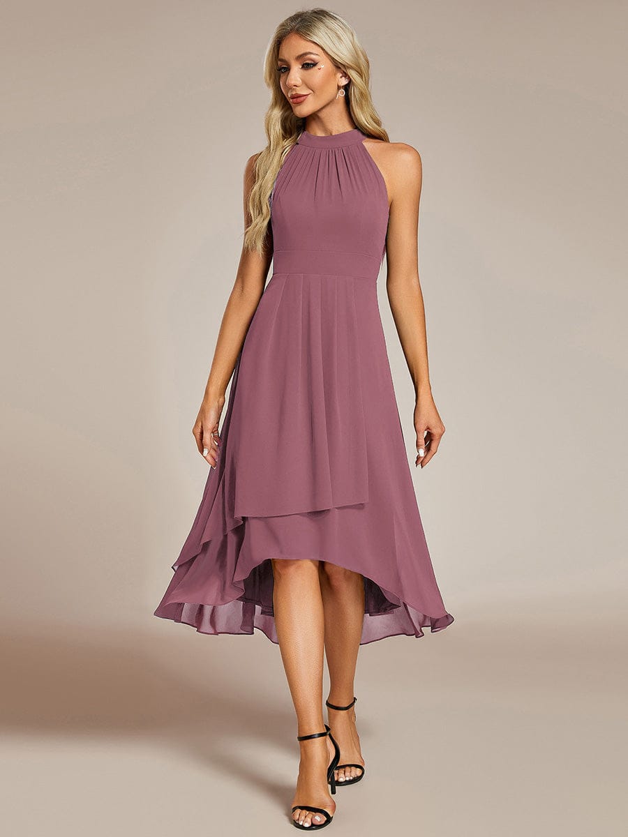 Midi A Line Sleeveless Halter Neck Evening Dress in Chiffon #color_Purple Orchid