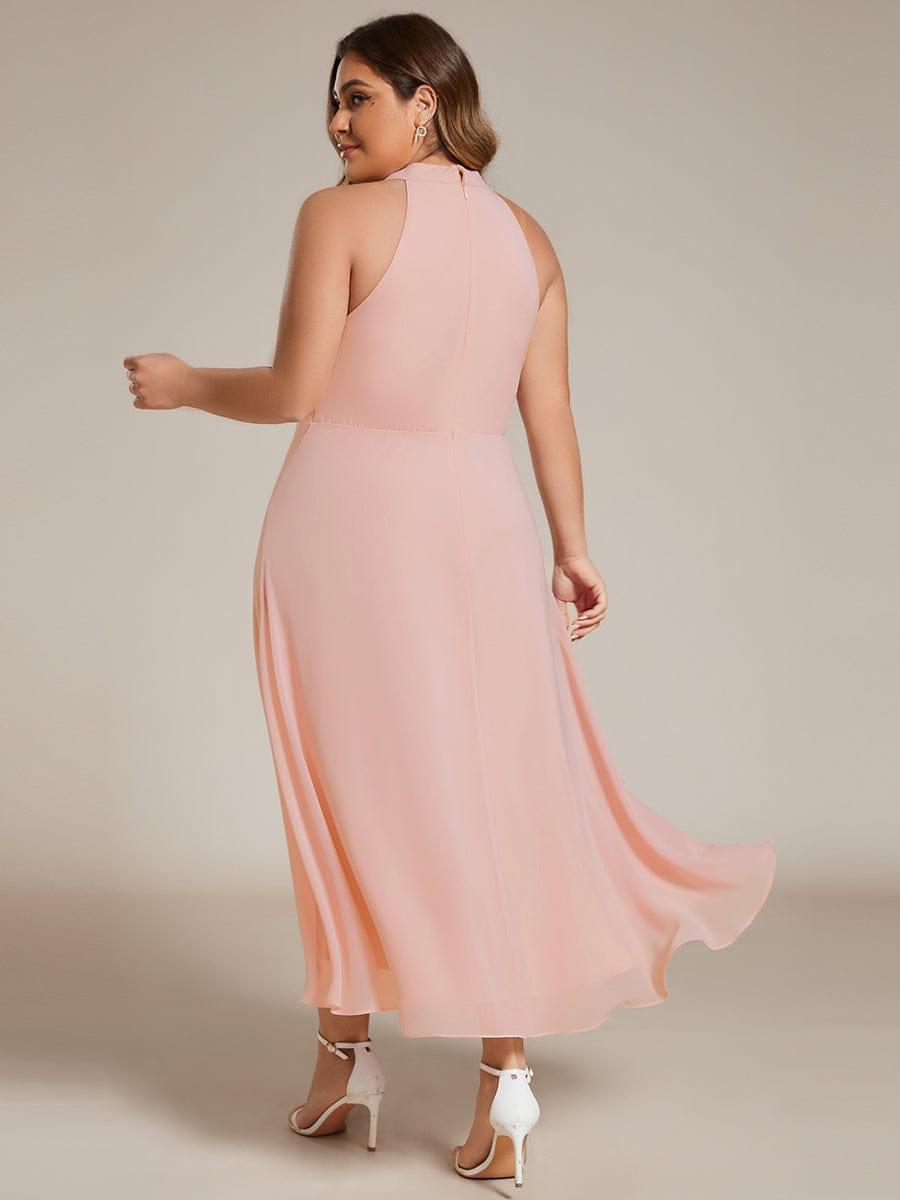 Midi A Line Sleeveless Halter Neck Evening Dress in Chiffon #color_Pink