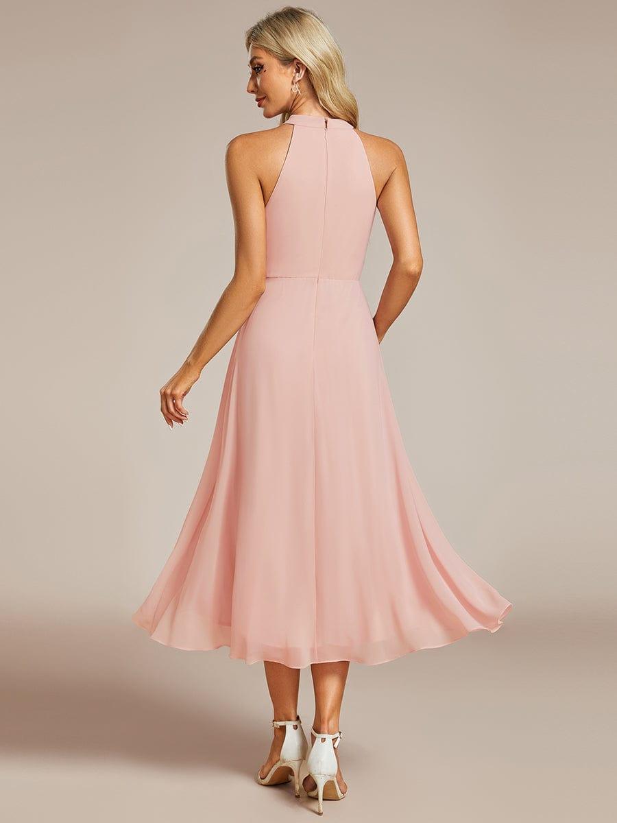 Midi A Line Sleeveless Halter Neck Evening Dress in Chiffon #color_Pink