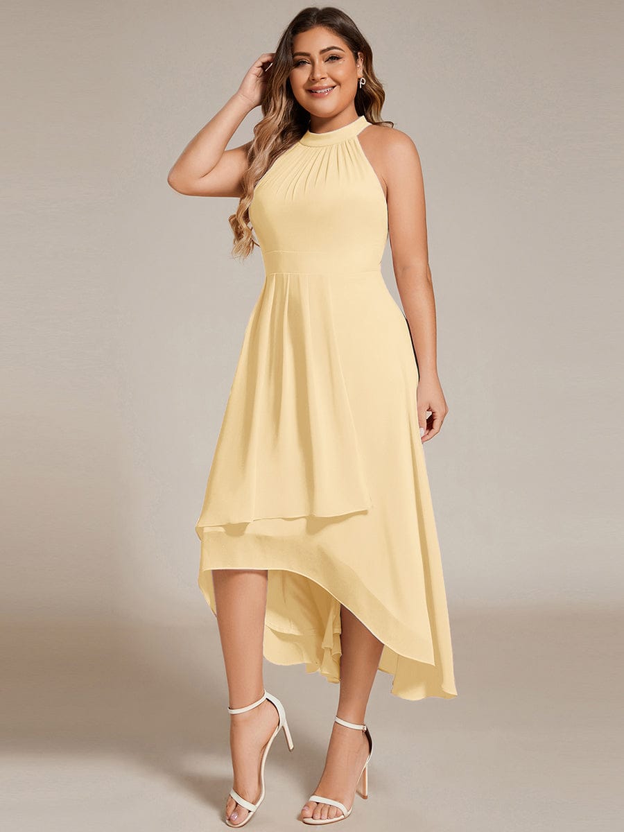 Midi A Line Sleeveless Halter Neck Evening Dress in Chiffon #color_Yellow